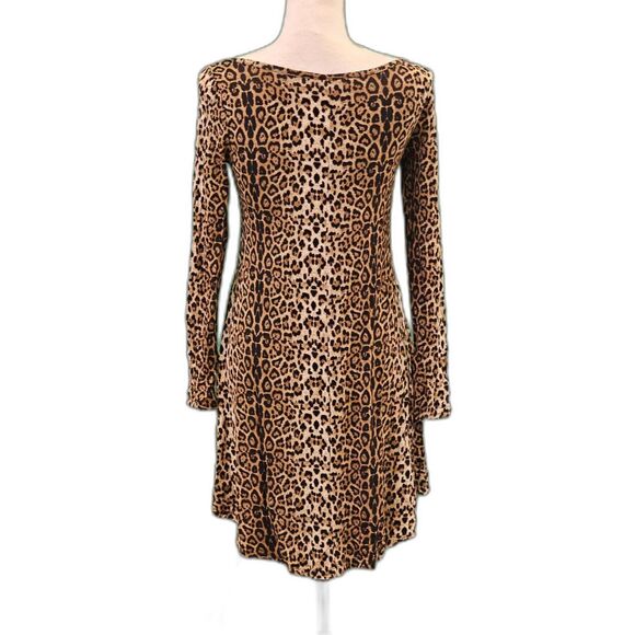 DEARCASE Leopard Print Long Sleeve Fit & Flare Dress Sz XS - Picture 5 of 7